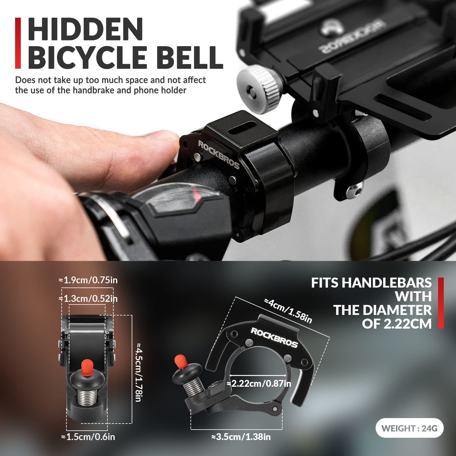 ROCKBROS Bike Bells Hidden MTB Bells Bicycle Bells for 22.2mm Handlebars, More Than 100dB, Clear & Long Sound Ringer, Mountain Bike, Scooter, Youth Bike - Image 3