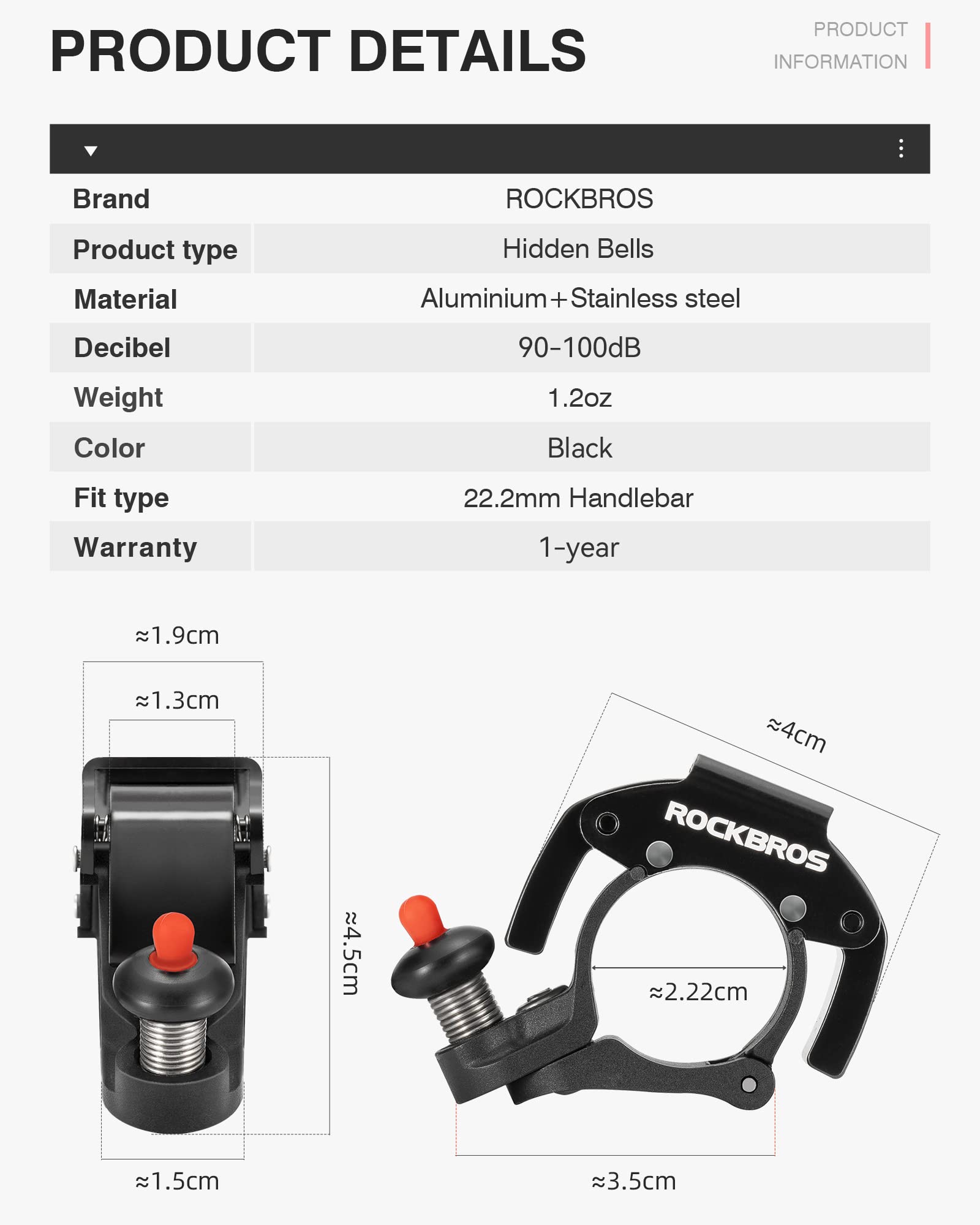 ROCKBROS Bike Bells Hidden MTB Bells Bicycle Bells for 22.2mm Handlebars, More Than 100dB, Clear & Long Sound Ringer, Mountain Bike, Scooter, Youth Bike - Image 7
