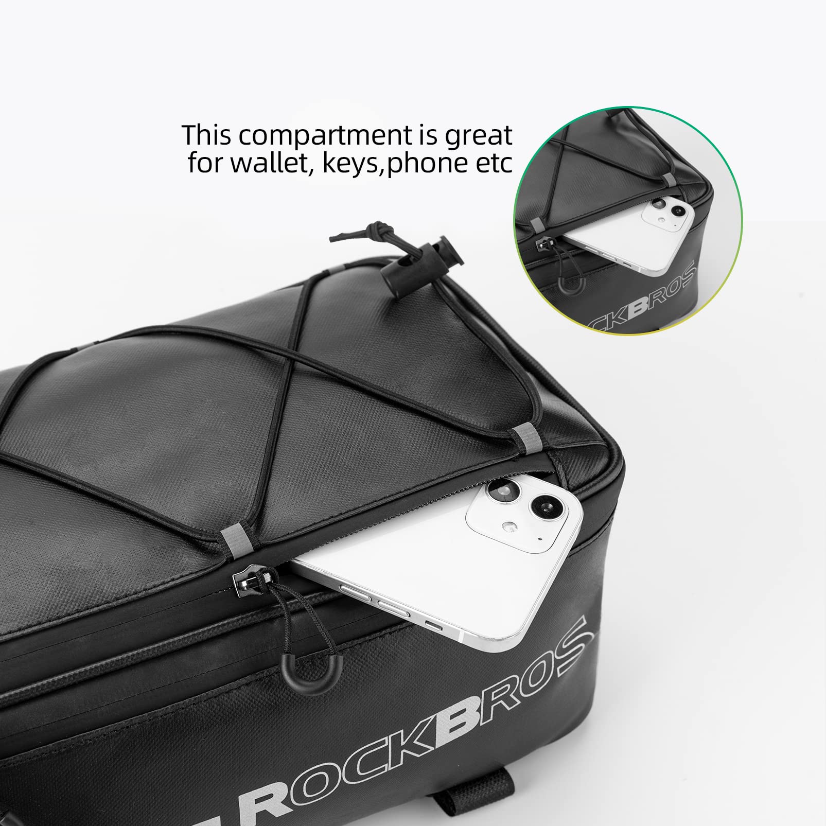ROCKBROS Bike Rack Bag Bike Trunk Bag Rear Bike Rack Bag for Travel with Rain Cover & Reflective Stripes, 6L(Black) - Image 3