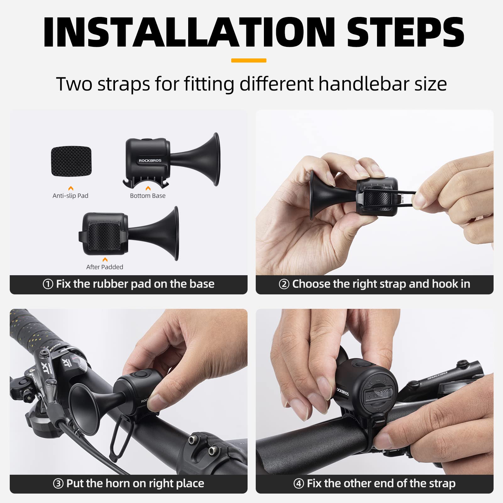 ROCKBROS Electric Bike Horn 120dB Adults Kids Bike Horn Alarm IPX4 Waterproof Electronic Bicycle Horns for Handlebars Ebike Scooter Horn - Image 6