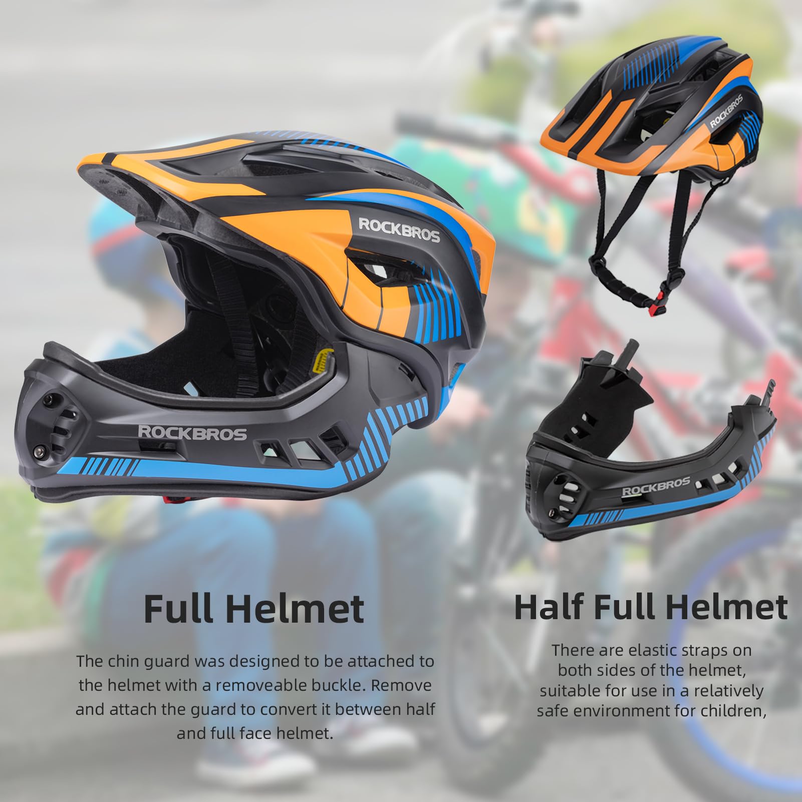 ROCKBROS Kids Full Face Helmet Kids Bike Helmets Lightweight Toddler Mountain Bike Helmet Detachable for MTB BMX Skating Cycling Scooter Safety Bicycle Helmets for Youth Child Boys Girls Ages 3-16 - Image 3