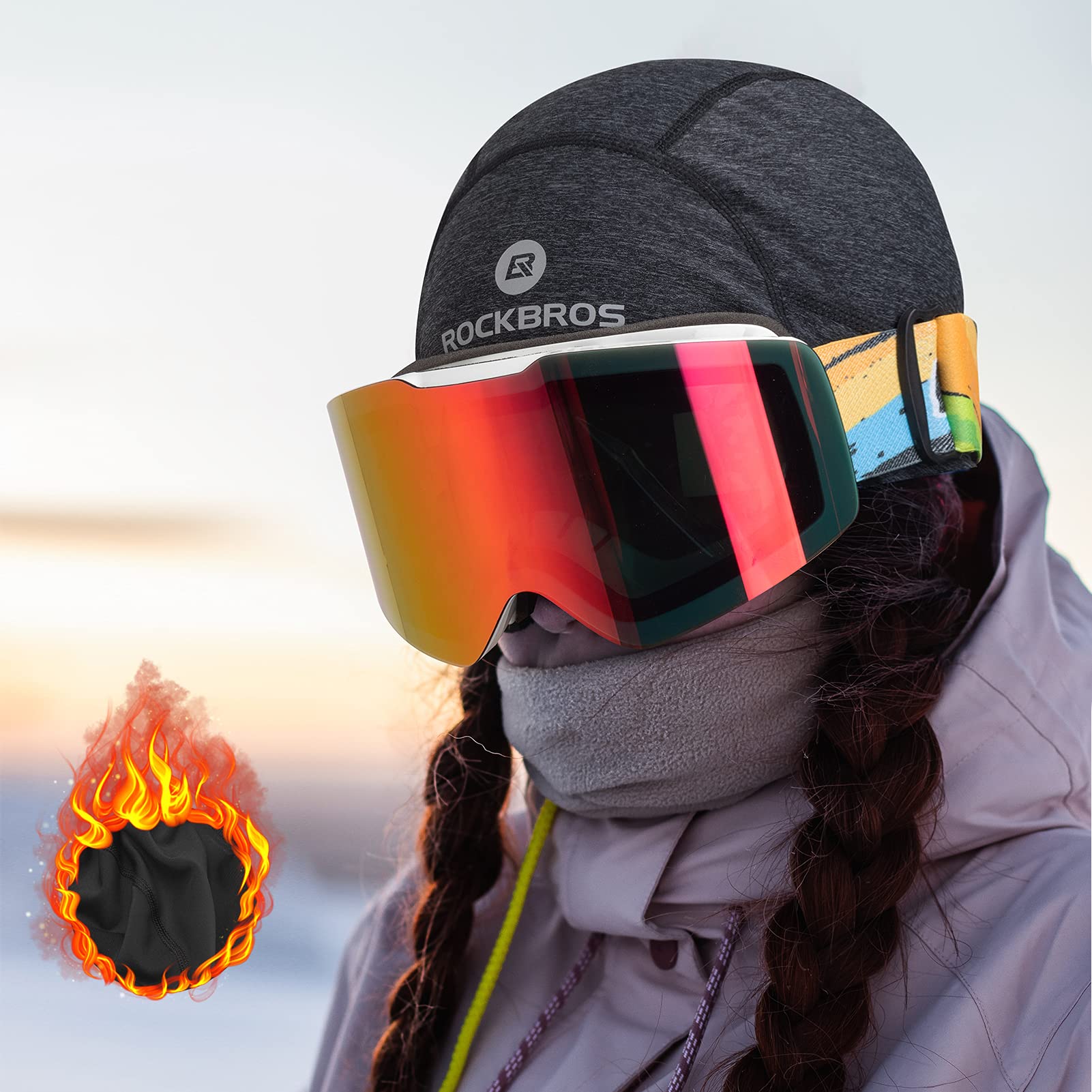 ROCKBROS Skull Cap Helmet Liner Winter Thermal Cycling Caps for Men Women Running Beanies Hat with Glasses Holes - Image 6