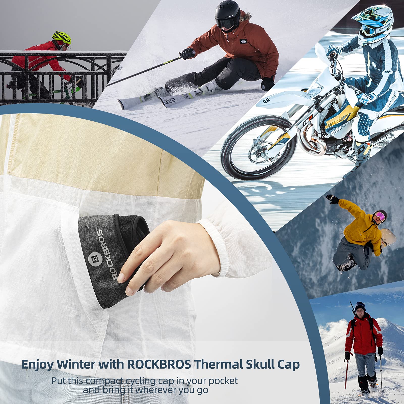 ROCKBROS Skull Cap Helmet Liner Winter Thermal Cycling Caps for Men Women Running Beanies Hat with Glasses Holes - Image 7